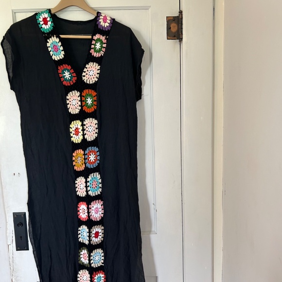 Bsubseach Floral Patchwork Deep V Neck Crochet Cover Up Short Sleeve Dress - Picture 9 of 16